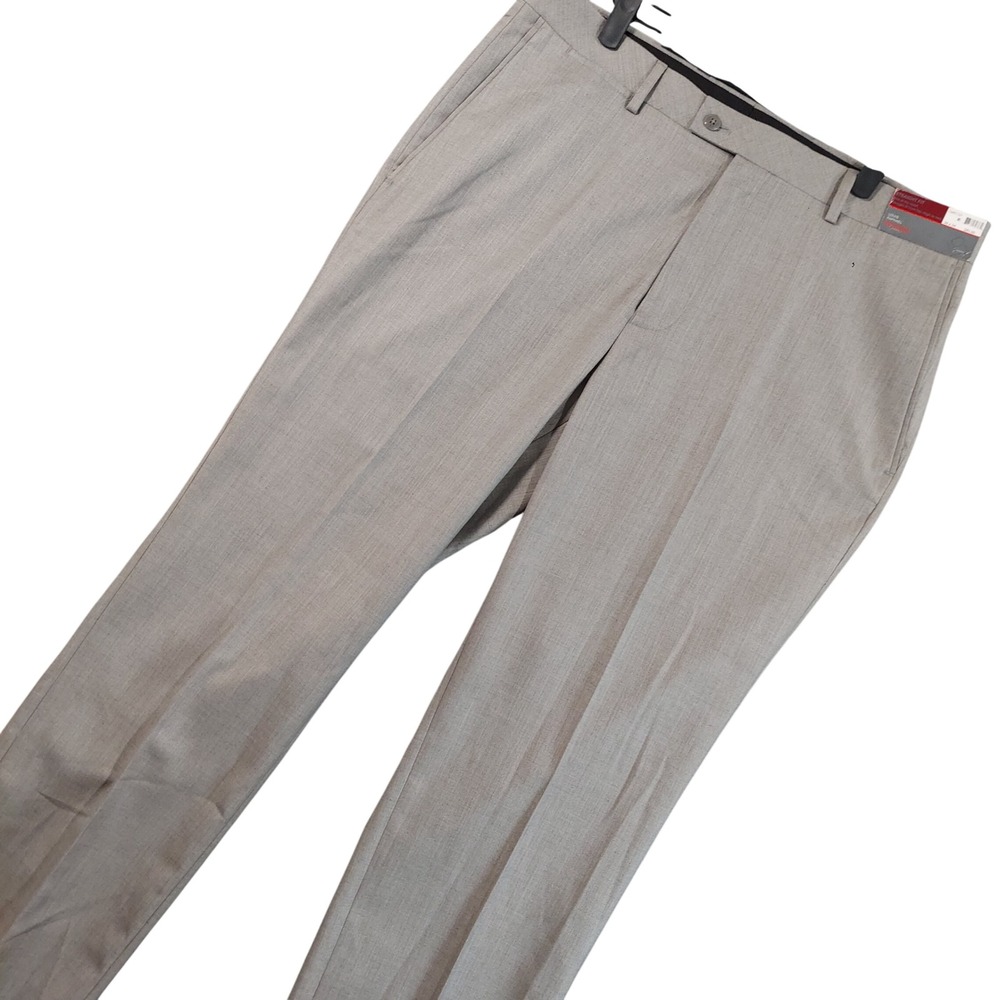 Louis Raphael Rosso Dress Pants Mens 36x34 Stone Grey Herringbone Straight Fit